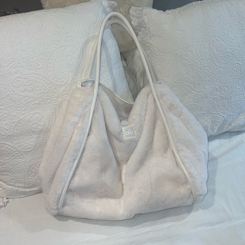 Alo Yoga ivory faux fur tote bag